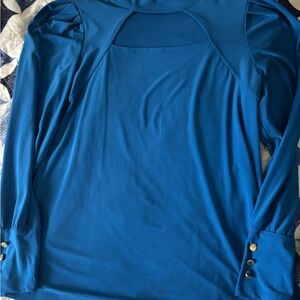 Nine West Teal-Blue Long Sleeve Blouse with Button Cuffs